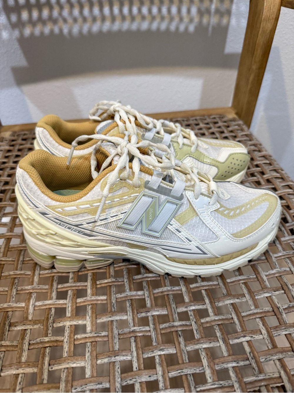 New Balance Cream and Pale Yellow Athletic Sneakers